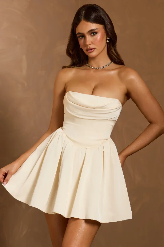 Mini dress with bow tie -Cowl-Neck Corset Mini Dress in Ivory