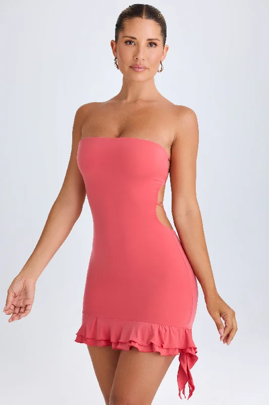 Mini dress with drop waist -Ruffle-Trim Cut-Out Bandeau Mini Dress in Coral