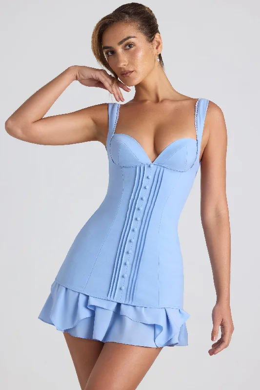 Mini dress with tulle -Ruffle-Trim Button-Detail Corset Mini Dress in Sky Blue