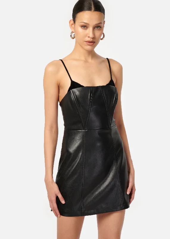 Mini dress for beach party -Dehya Vegan Leather Mini Dress Black