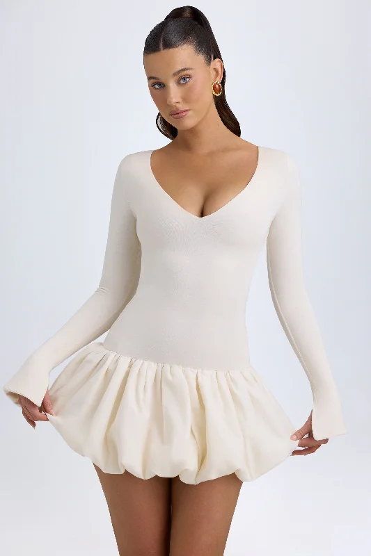 Mini dress with chiffon overlay -Modal Drop-Waist Bubble Hem Mini Dress in Ivory