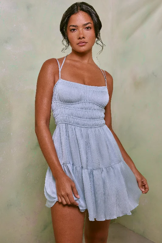 Mini dress with high waist -Shirred Bodice A-Line Mini Dress in Sky Grey