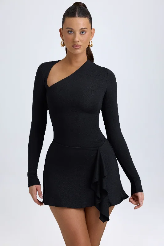 Mini dress with long sleeves -Modal Asymmetric A-Line Mini Dress in Black