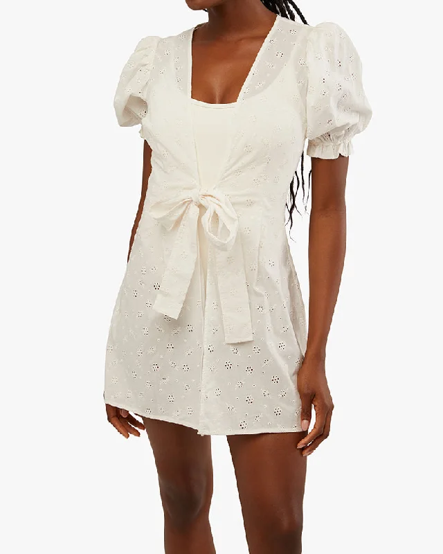 Mini dress for a night out -Tie Front Eyelet Mini Dress