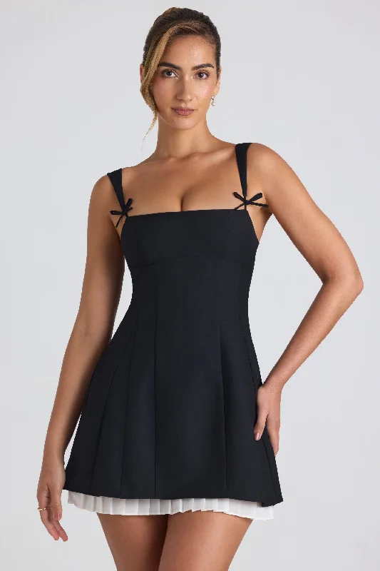 Mini dress with sequined details -Bow-Detail Pleated A-Line Mini Dress in Black