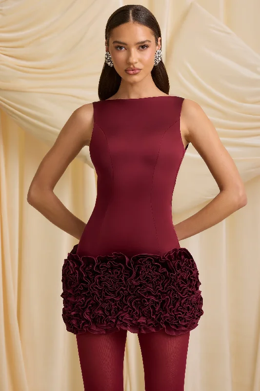 Mini dress with sequins -Appliqué Open-Back Mini Dress in Wine Red