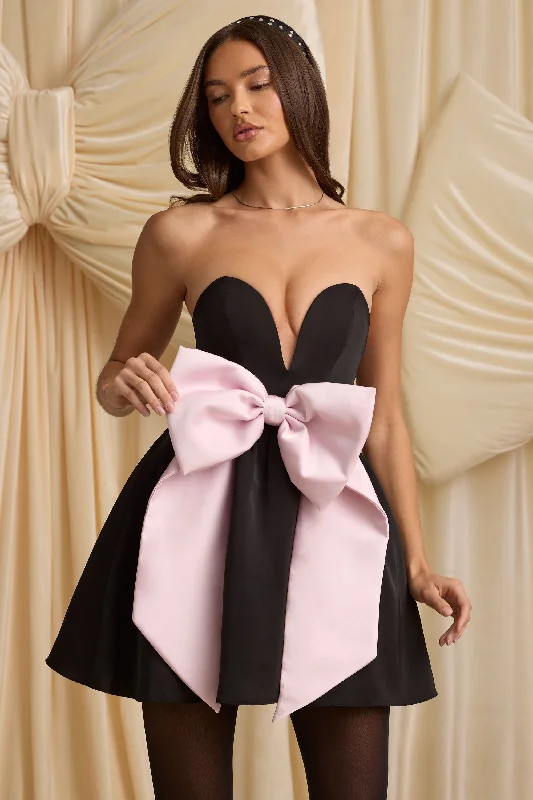 Mini dress with velvet fabric -Bow-Detail Corset Mini Dress in Black