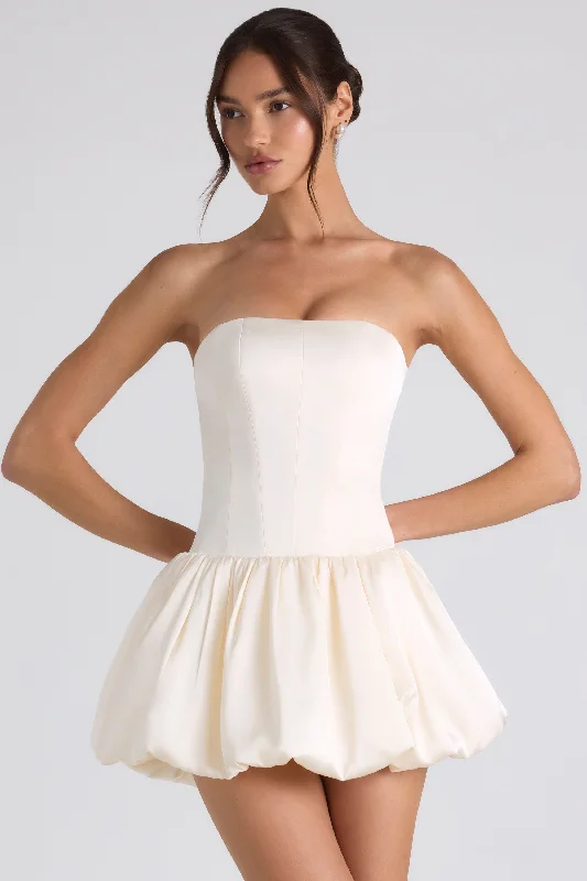 Sleeveless mini dress -Lace-Up Bubble Hem Corset Mini Dress in Ivory