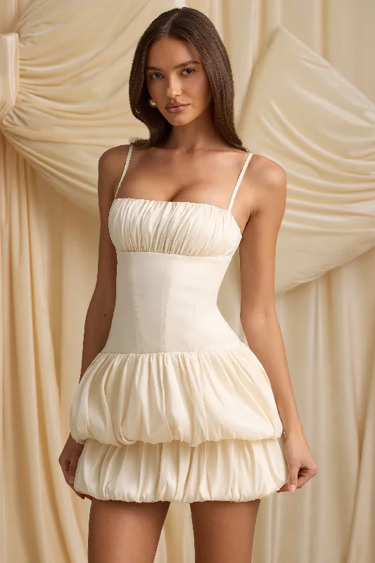 Mini dress for casual wear -Layered Bubble Hem Corset Mini Dress in Ivory