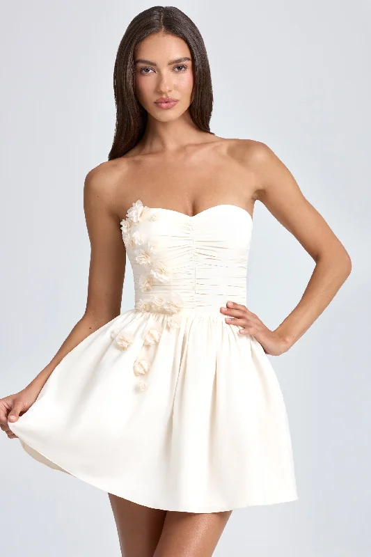 Mini dress with ruffled sleeves -Bandeau Floral-Appliqué Corset Mini Dress in Ivory