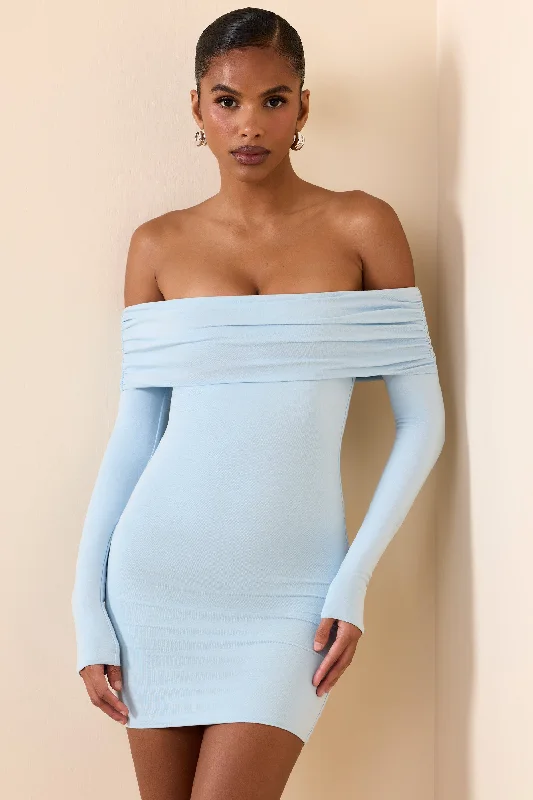 Mini dress with bodycon fit -Modal Off-Shoulder Mini Dress in Ice Blue