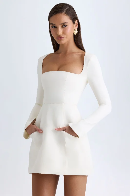 Mini dress with high waist -Square-Neck Structured Tulip Mini Dress in Vanilla