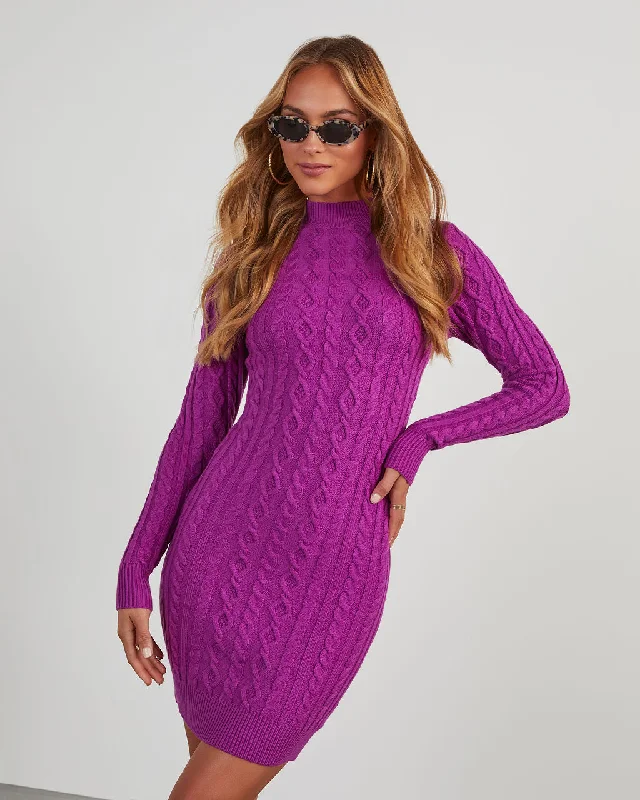 Mini dress for summer events -Terri Cable Knit Mini Sweater Dress