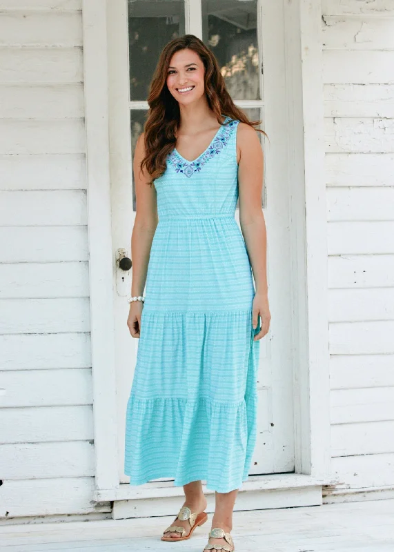 Maxi dress for outdoor events -Flowy Naples Embroidered Tiered Maxi Dress