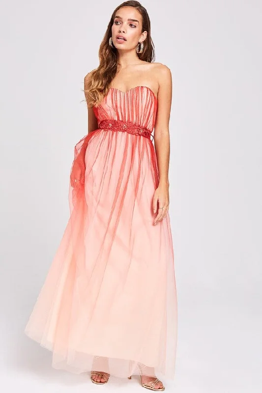 Maxi dress for special occasions -Carissa Grapefruit Floral Belt Maxi Dress