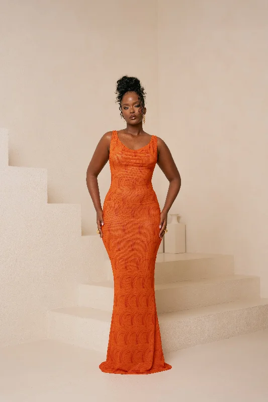 Long maxi dress -IZA ORANGE COWL MAXI DRESS