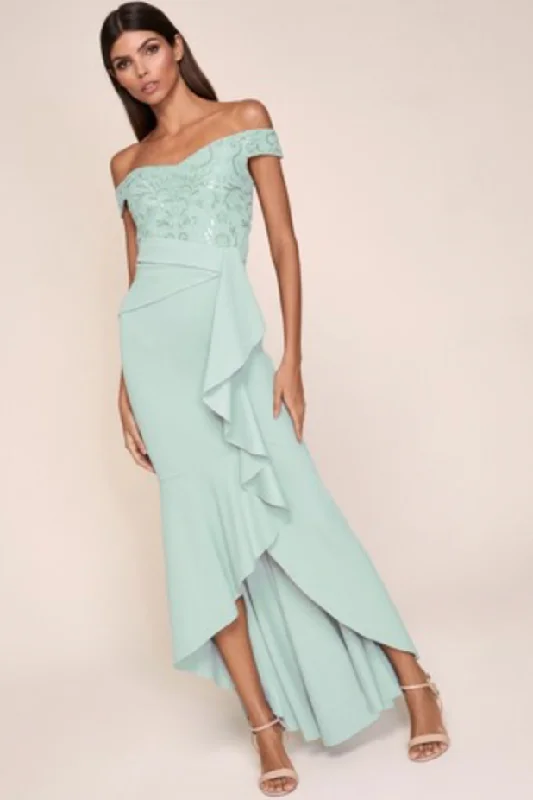 Maxi dress with lace -Huda Bardot Maxi Dress Green