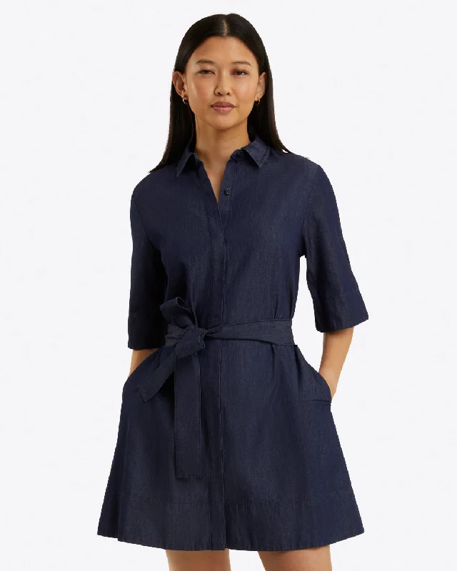 Mini dress with adjustable straps -Riley Mini Shirtdress in Chambray