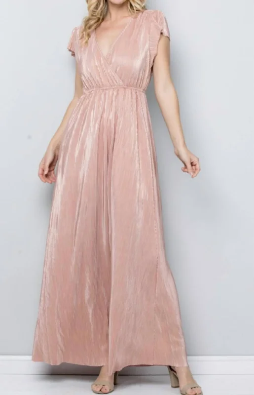 Maxi dress for bridesmaid -Metallic Maxi Dress In Pink/gold