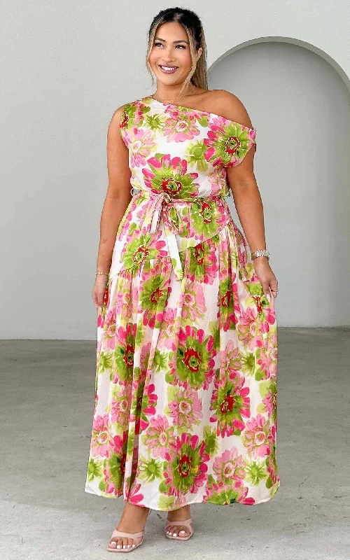 Maxi dress for wedding -Kassidy Maxi Dress - Pink Green Floral