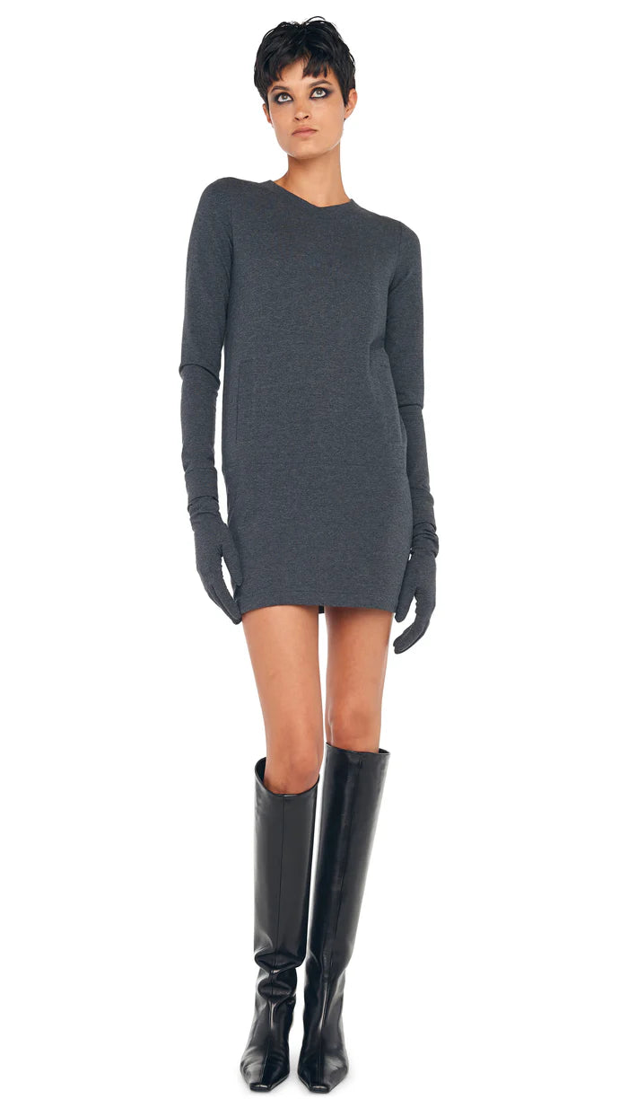 Mini dress with crochet detail -Long Sleeve Tailored Terry Mini Dress - Dark Heather Grey