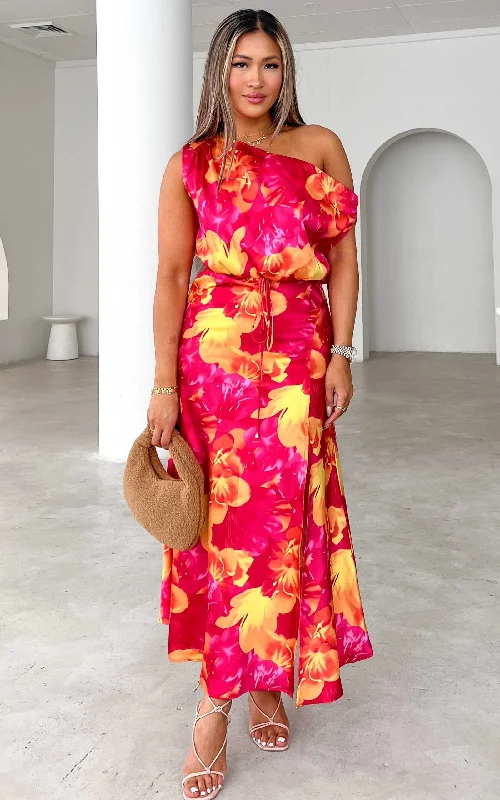 Maxi dress for family gathering -Martisha Maxi Dress - Hot Pink Yellow Floral