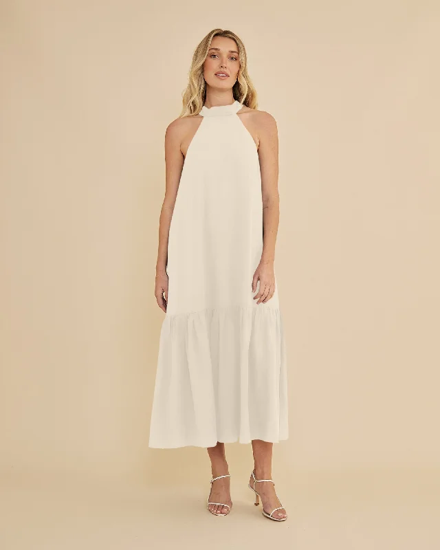 Maxi dress for beach wedding -Frankie Tie Neck Maxi Dress - Cream