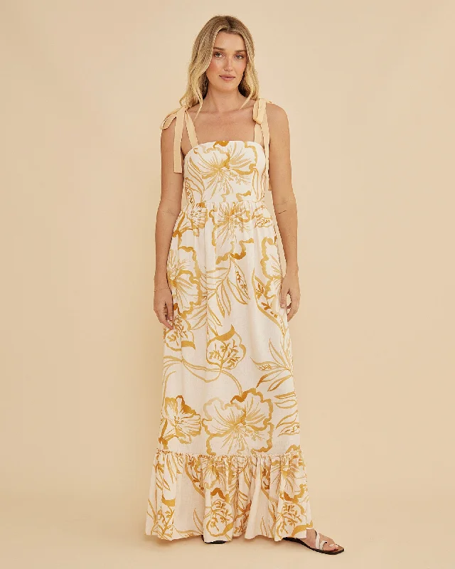 Maxi dress for garden party -Rosemallow Shoulder Tie Maxi Dress