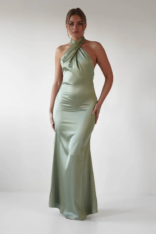 Maxi dress for wedding -Kartia Halterneck Maxi Gown | Sage