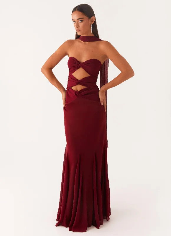 Maxi dress with sleeves -Melrose Satin Chiffon Maxi Dress - Deep Red