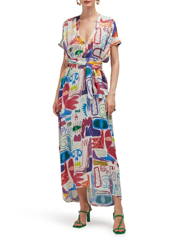 Maxi dress for women -Joanna Silk Satin Maxi Dress In Abstract Courage