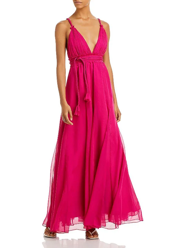 Maxi dress with halter neckline -Womens Ruched Maxi Cocktail and Party Dress