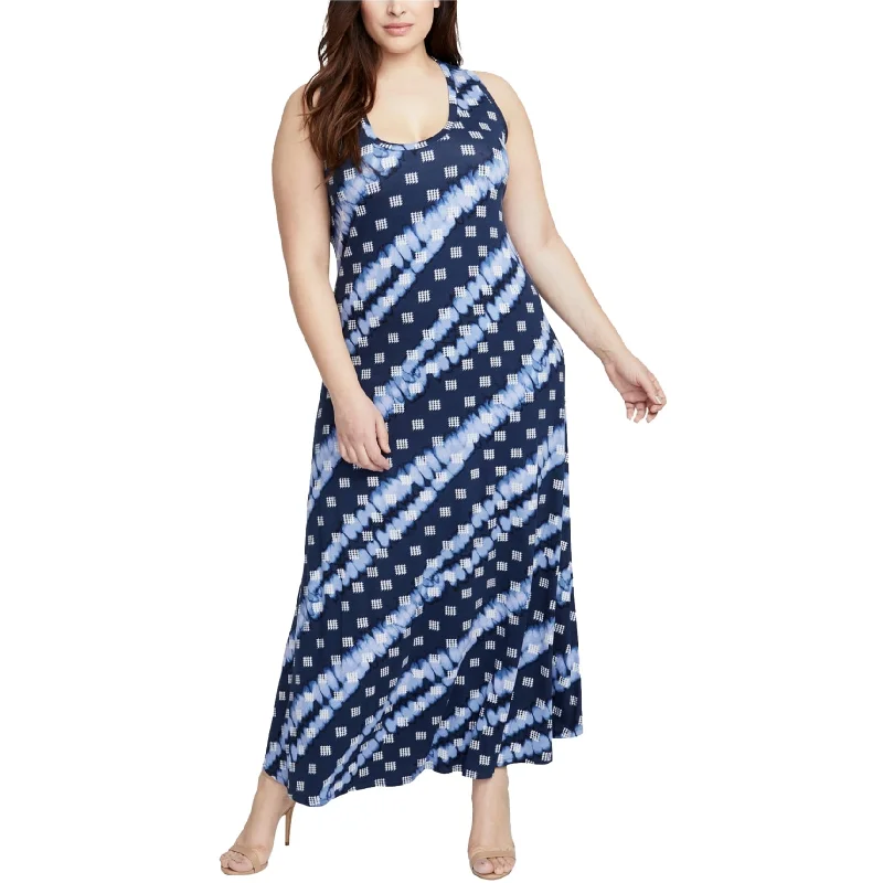 Maxi dress with lace-up back -Rachel Roy Womens Tie Dye Maxi Dress, Blue, 1X