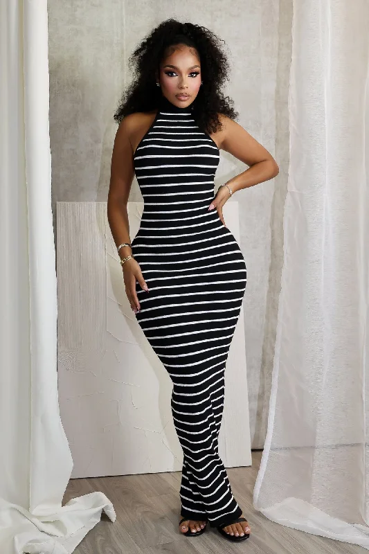 Sleeveless maxi dress -Verona Stripe Mock Neck Maxi Dress