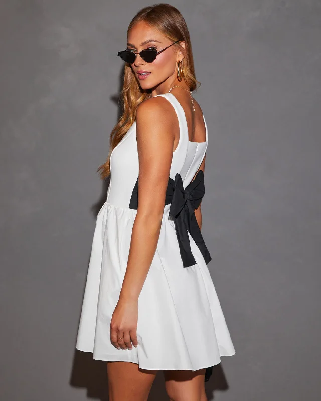 Mini dress with chiffon overlay -Chrishell Back Bow Mini Dress