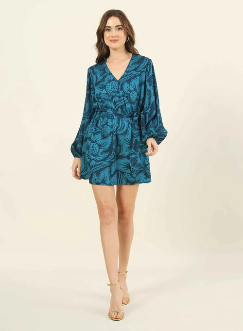 Mini dress with feather accents -SAMIRA WRAP MINI DRESS