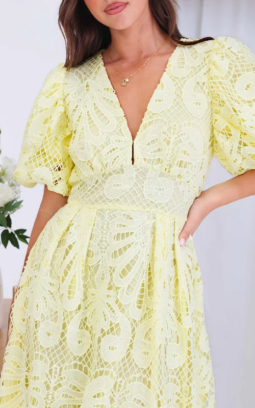 Maxi dress with velvet fabric -Hazelle Lace Maxi Dress - Lemon Yellow