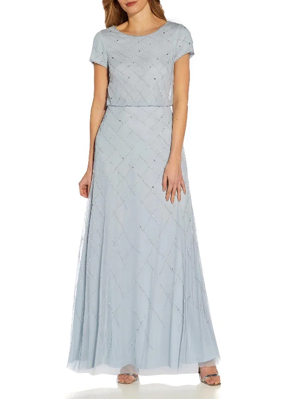 Maxi dress for anniversary celebration -Womens Mesh Maxi Evening Dress