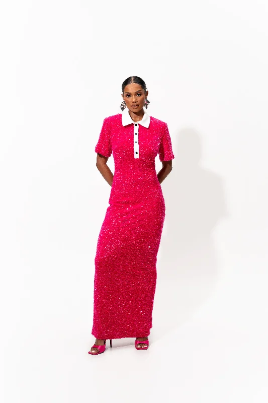 Maxi dress for winter wedding -DAYA Sequin Maxi Dress in FUCHSIA