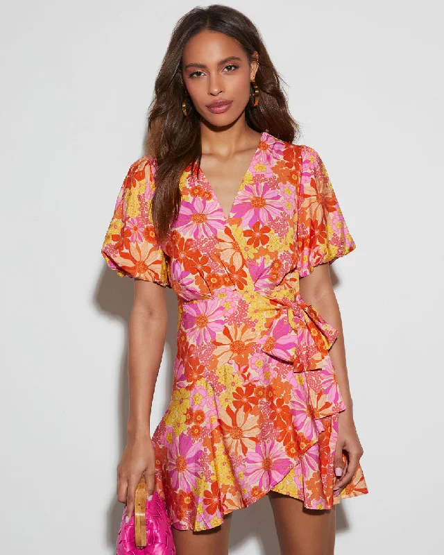 Mini dress with floral embroidery -Sienna Floral Wrap Mini Dress