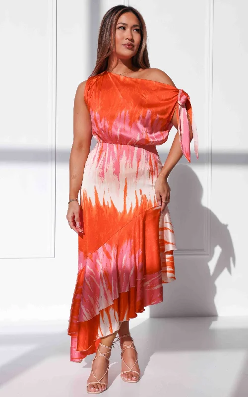 Maxi dress for anniversary celebration -Kayla Maxi Dress - Orange Pink Print