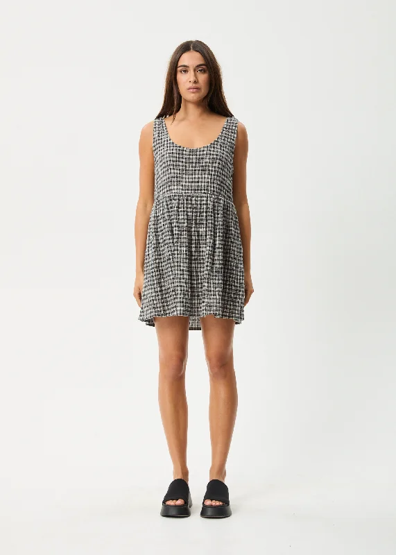 Mini dress with belt -AFENDS Womens Asta Jesse - Seersucker Mini Dress - Steel Check