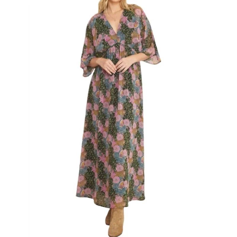 Maxi dress for fancy dinner -Entro - Floral Mix Maxi Dress