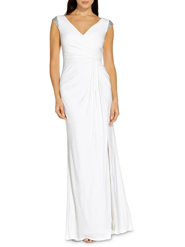 Maxi dress with satin finish -Womens Embellished Maxi Evening Dress