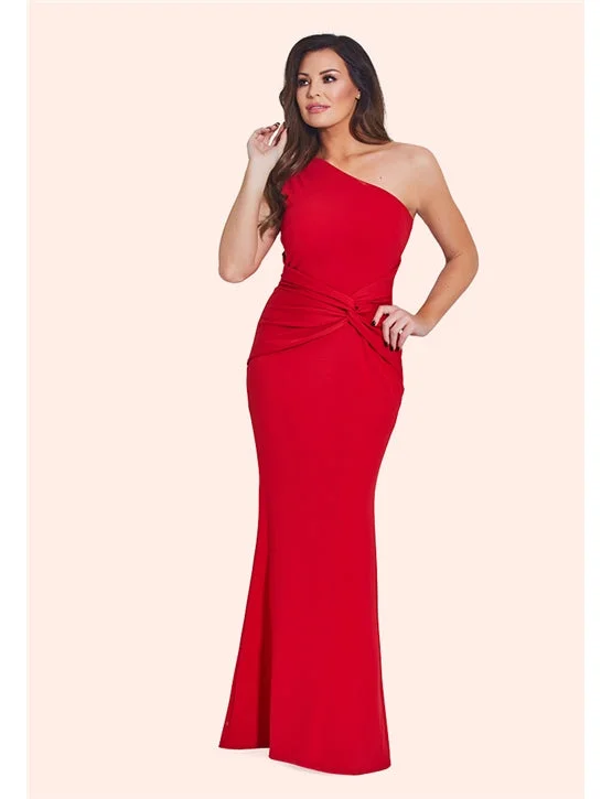 Maxi dress with contrasting color -Nikolina One Shoulder Maxi Dress Red