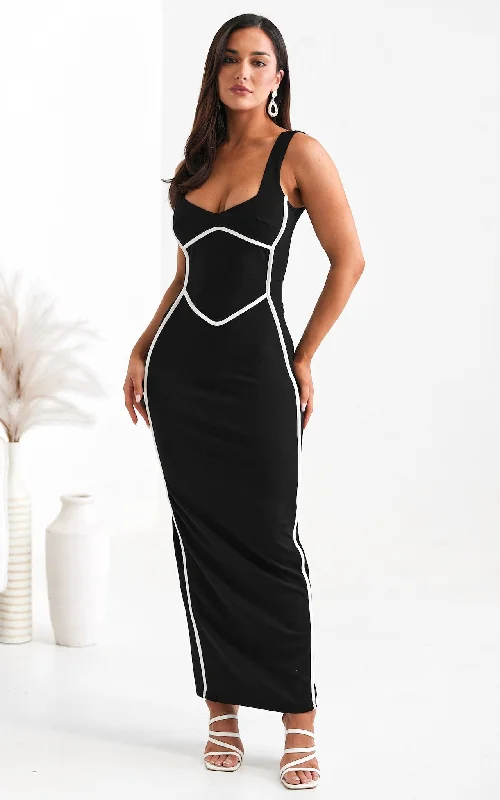 Maxi dress for casual outing -Azalea Maxi Dress - Black White