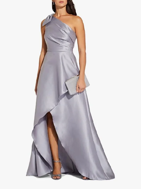 Maxi dress for vacation -Mikado High Low Long Maxi Dress, Silver