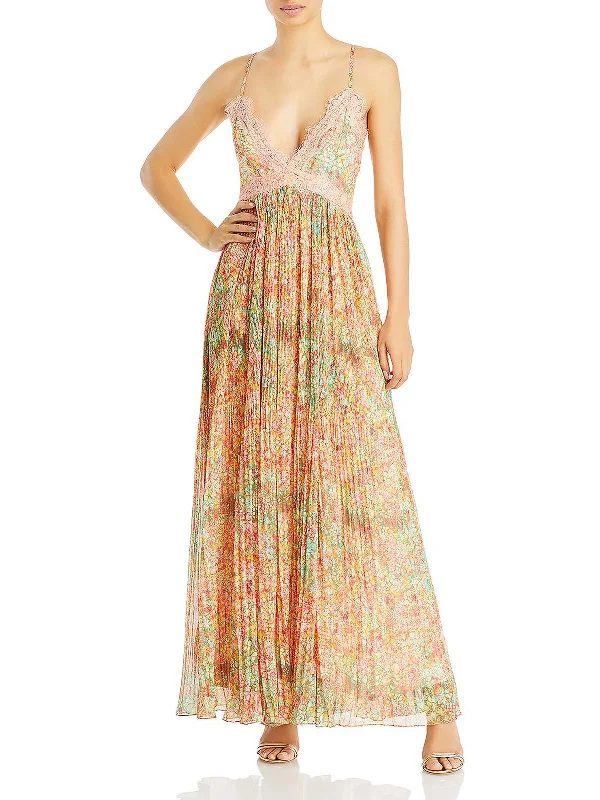 Maxi dress with lace -Womens Floral Print Maxi Fit & Flare Dress