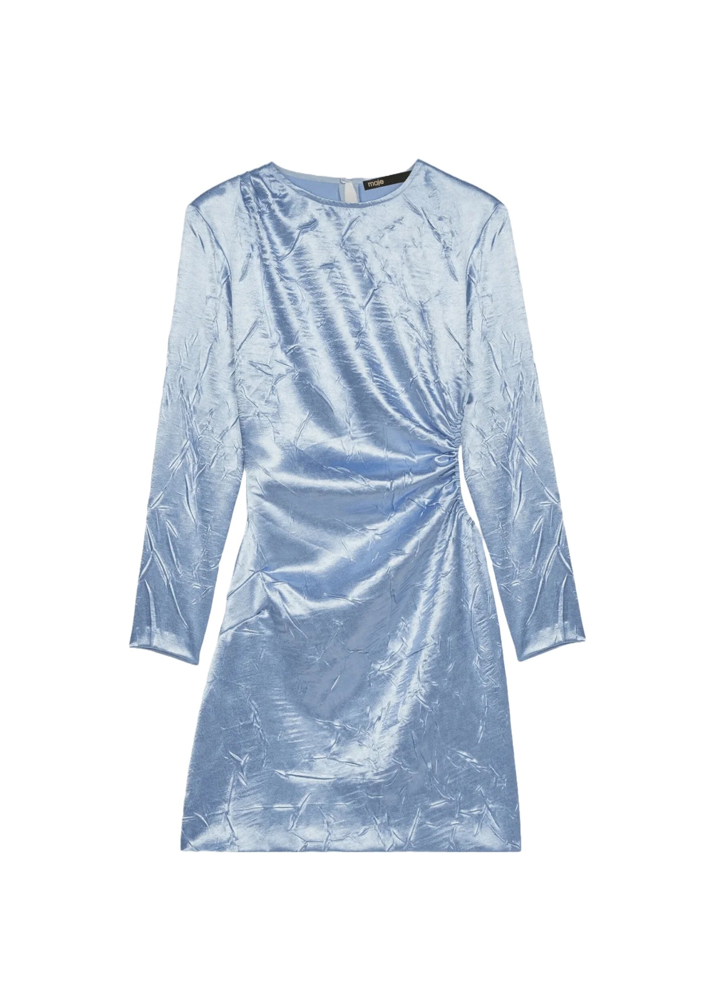 Mini dress with long sleeves -LIGHT BLUE SATIN MINI DRESS