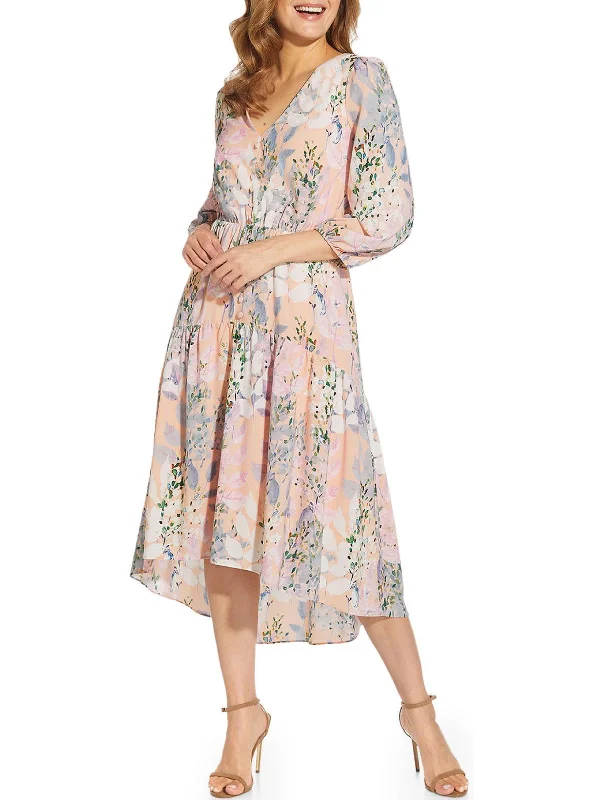 Midi dress for women -Womens Floral Calf Midi Dress